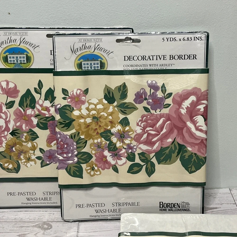 Martha‎ Stewart Floral Wallpaper Border 3 Rolls Ardley Pink Purple Gold 15yd NEW